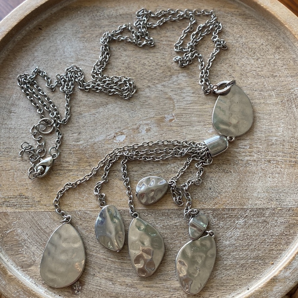 Lane Bryant Hammered Metal Long Dangling Statement Necklace